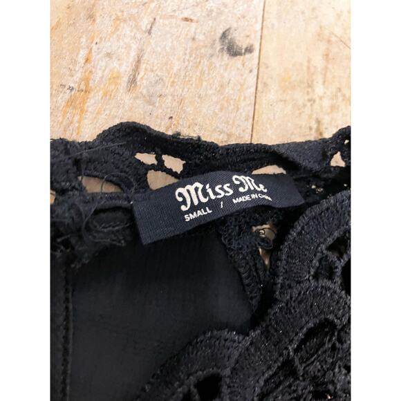MISS ME Blouse Black Lacy, Long Sleeve, Keyhole, Goth, Semi-Sheer, Grunge - Picture 5 of 9